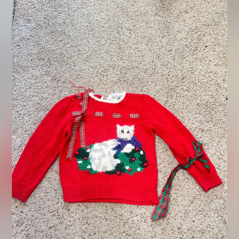 VNTG Marisa Christina Christmas Little Girl Cat Kitty Pullover Sweater Holiday
